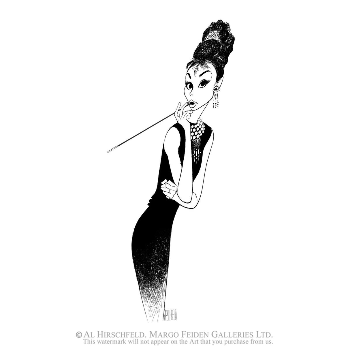 Al Hirschfeld's Portrait of Audrey Hepburn in Breakfast At Tiffany's II, Hand Signed by Al Hirschfeld, C of A, Limited Edition